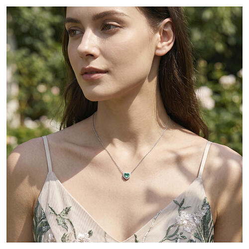 Amen 925 silver necklace with aquamarine-coloured heart charm 2