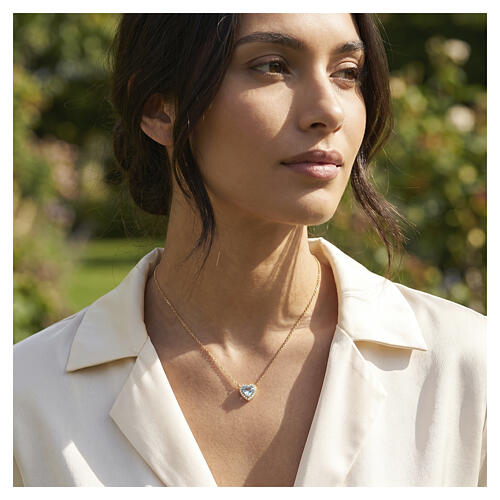 Amen 925 Silver Necklace with Aquamarine Zircon, Gold Finish 2