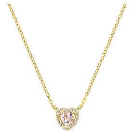 Amen 925 Silver Heart Necklace with Morganite-Pink Zircon, Gold Finish