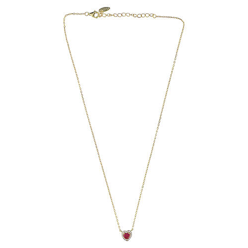 Amen 925 silver gold-plated heart necklace with ruby-coloured zircon 4