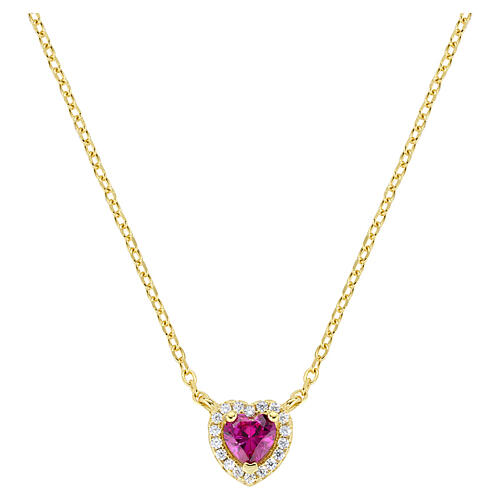 Amen 925 Silver Necklace with Ruby-Colored Zircon, Gold Finish 1