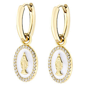 Amen gold-finish earring with pearl-white enamel Miraculous Madonna