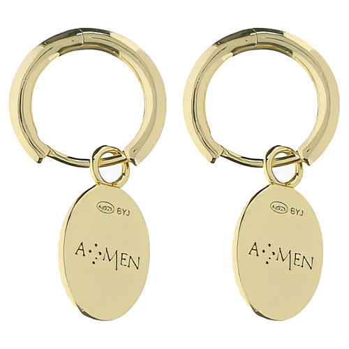 Boucle d'oreille finition dorée Amen émail blanc Vierge Miraculeuse 3