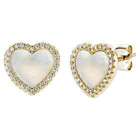 Boucles d'oreilles AMEN en argent 925 plaqué or cœur nacre et zircons blancs