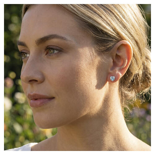 AMEN 925 Silver Aquamarine and White Zircon Heart Stud Earrings 2