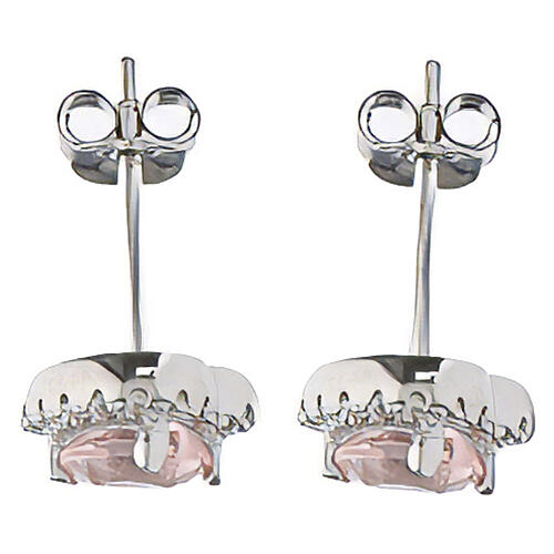 Orecchini a lobo cuore zircone rosa morganite Amen argento 925 3