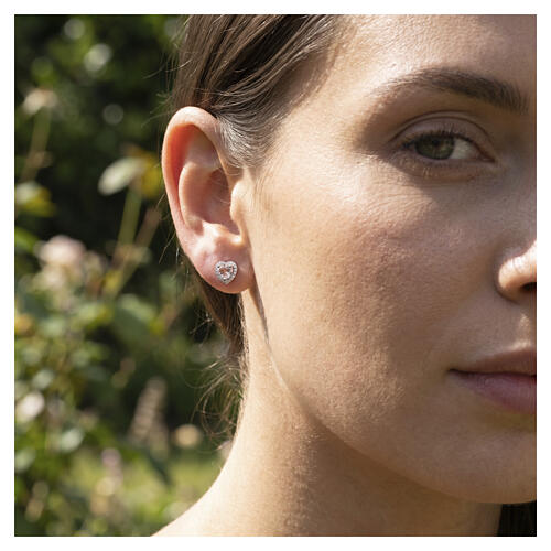 Brincos coração com zircão morganite cor-de-rosa em prata 925 Amen 2