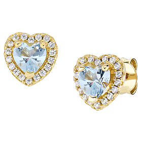 AMEN gold-plated 925 silver aquamarine and white zircon heart stud earrings