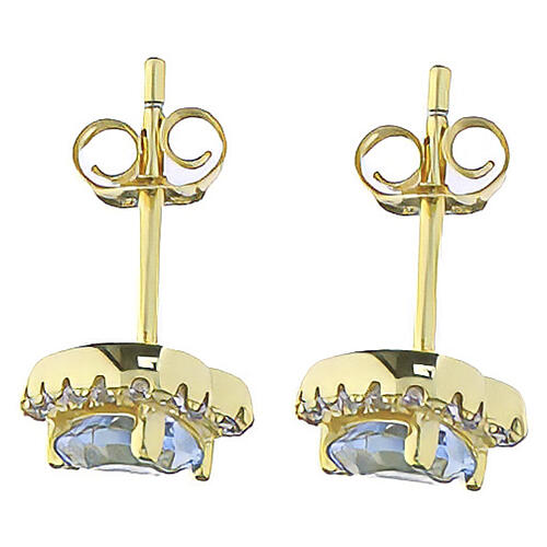 AMEN gold-plated 925 silver aquamarine and white zircon heart stud earrings 3