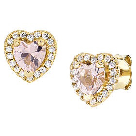 Brincos coração com zircão morganite cor-de-rosa em prata 925 Amen