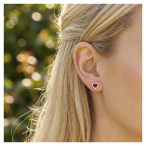 Boucles d'oreilles finition or zircon rouge AMEN argent 925 2