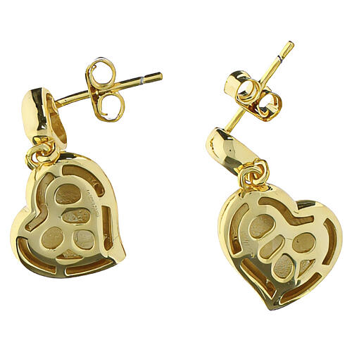Orecchini Amen argento 925 due cuori finitura oro zircone bianco 4