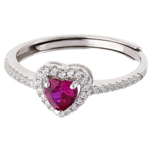 Anillo corazón zircón rubí Amen plata 925 3