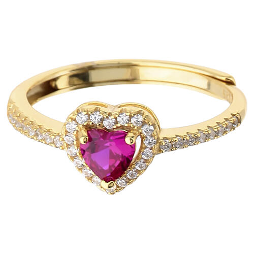 Bague cœur zircon rubis argent 925 finition dorée Amen 3