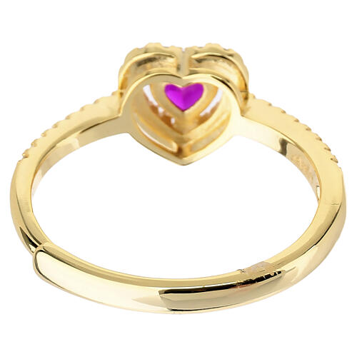 Bague cœur zircon rubis argent 925 finition dorée Amen 5