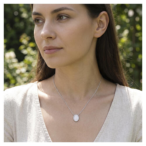 Amen necklace in rhodium-plated brass with Miraculous Medal 2