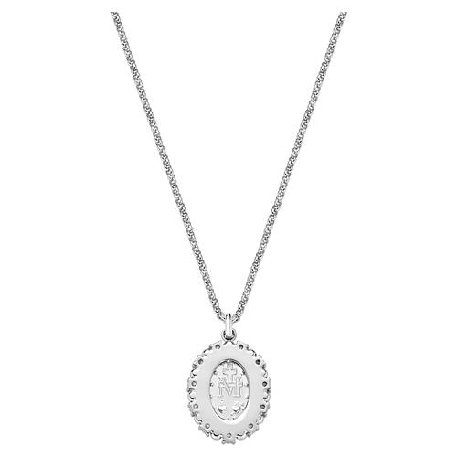 Amen necklace in rhodium-plated brass with white zircons and Miraculous Medal 3