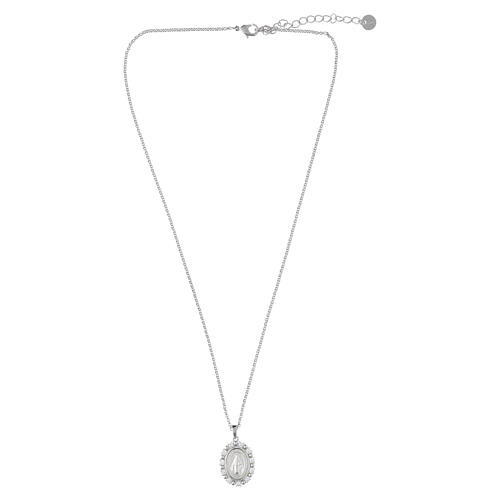Collier Amen en laiton rhodié avec zircons blancs et Médaille Miraculeuse 4