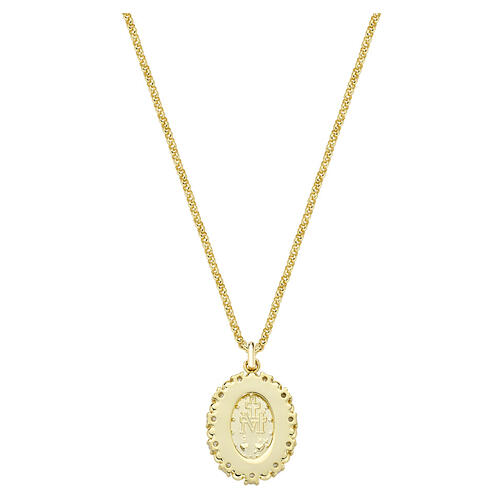 Amen necklace with Miraculous Medal pendant, gold-plated brass, white zircons 3