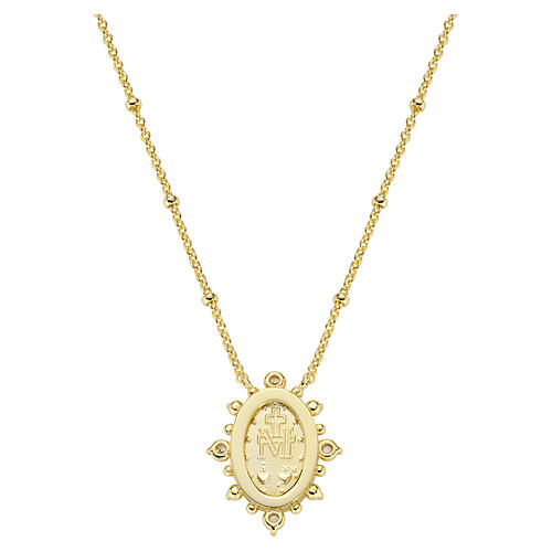 Collier avec Médaille Miraculeuse Amen en laiton doré et zircons blancs 3