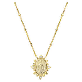 Collana con medaglia miracolosa Amen ottone dorato zirconi bianchi