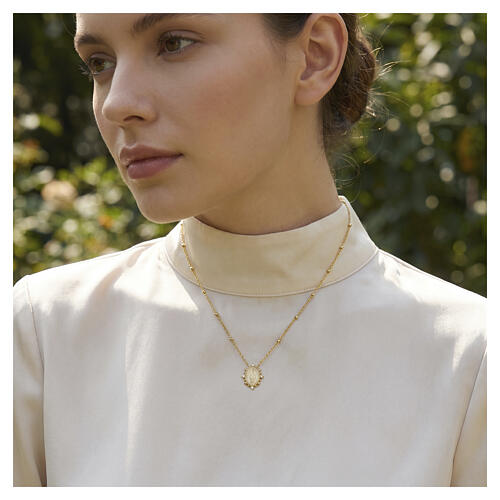 Collana con medaglia miracolosa Amen ottone dorato zirconi bianchi 2