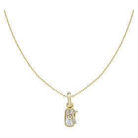 Collier Amen en laiton doré, nacre blanche et zircons blancs