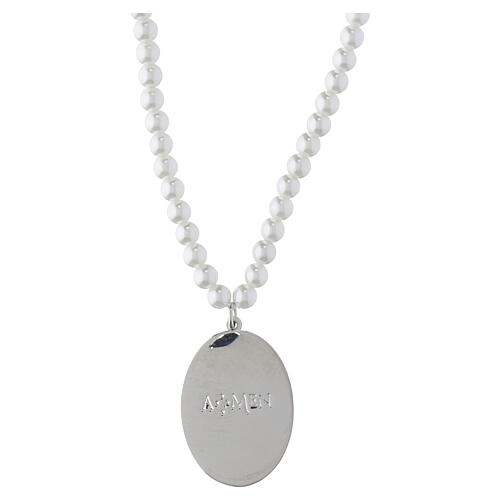 Collana perle cristallo 3 mm in ottone rodiato Amen smalto bianco zirconi bianchi 3