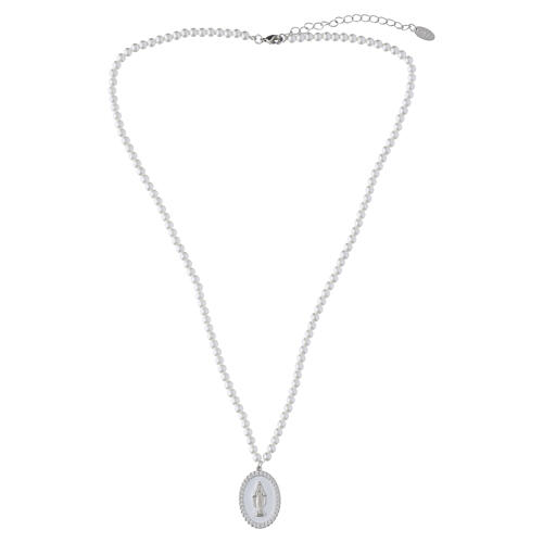 3 mm crystal bead necklace in rhodium-plated brass Amen white enamel white zircons 4