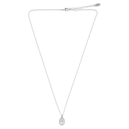 Collana croce smalto bianco Amen ottone rodiato zirconi bianchi 4