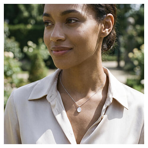 White Enamel Cross Necklace Rhodium-Plated Brass White Zircons, Amen 2