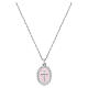 Amen necklace with pink enamel cross, rhodium-plated brass and white zircons s1