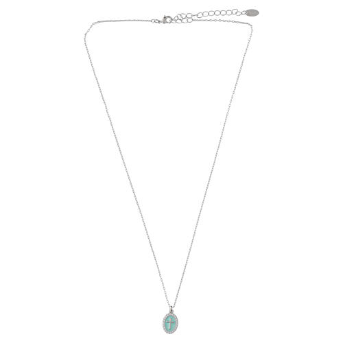 Collana croce smalto verde mare Amen ottone rodiato zirconi bianchi 4