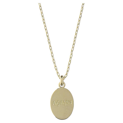Collana croce smalto verde mare in ottone dorato Amen pietre bianche 3