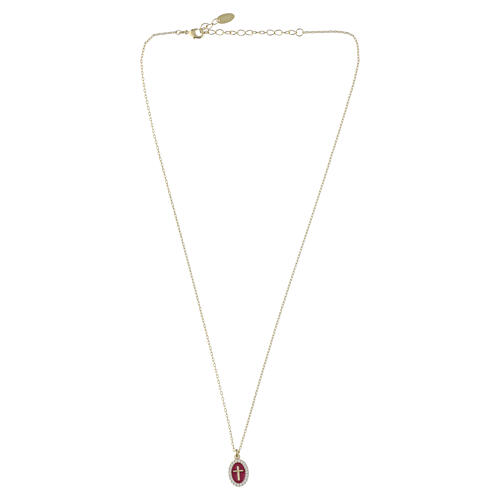Collana croce smalto bordeaux in ottone dorato Amen zirconi bianchi 4