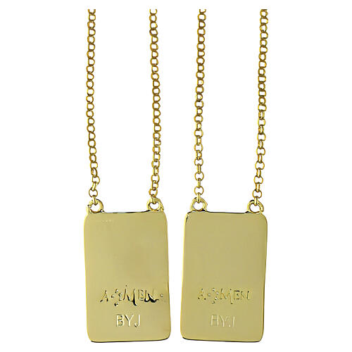 Scapular necklace Sacred Heart and Our Lady of Mount Carmel AMEN 18kt gold-plated brass 4