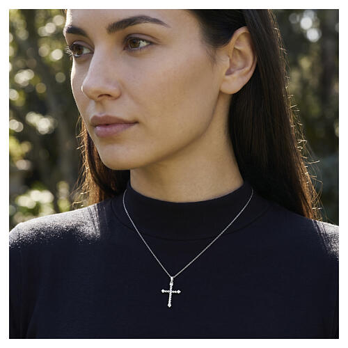 Amen necklace with interlaced cross, rhodium-plated brass and white zircons 2