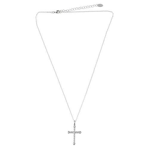 Amen necklace with interlaced cross, rhodium-plated brass and white zircons 4
