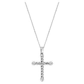 Collar cruz trenzado Amen latón rodiado zircones blancos