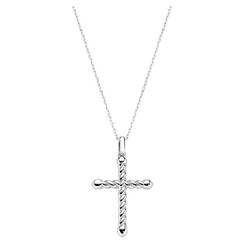 Colar cruz entrelaçada Amen, latão rodinado, zircões brancos 3