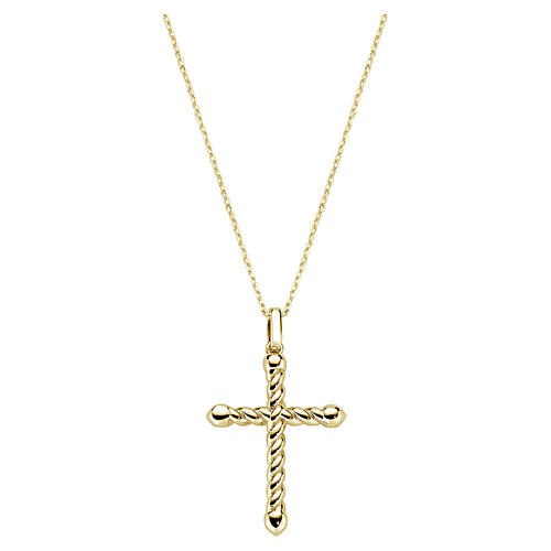 Colar cruz entrelaçada Amen, latão dourado, zircões brancos 3