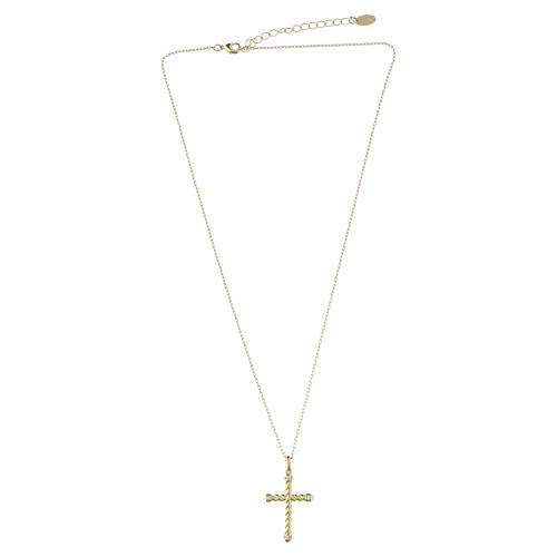 Colar cruz entrelaçada Amen, latão dourado, zircões brancos 4
