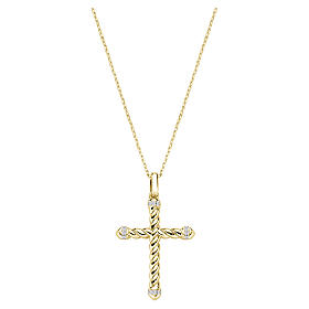 Gold-Plated Brass Cross Necklace Interlaced White Zircons, Amen