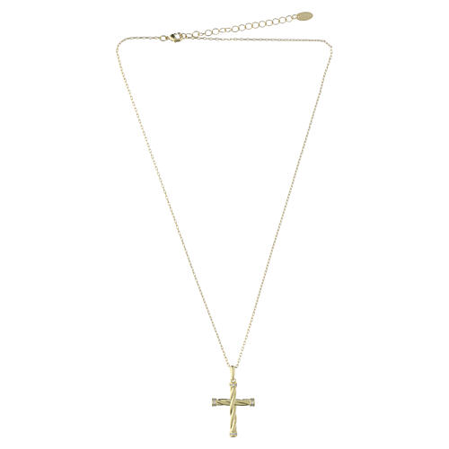 Amen necklace with braided cross, gold-plated brass and white zircons 4