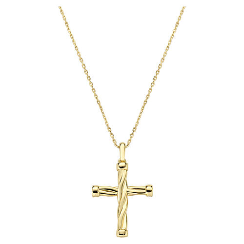 Colar em latão dourado Amen cruz entrelaçada zircões brancos 3