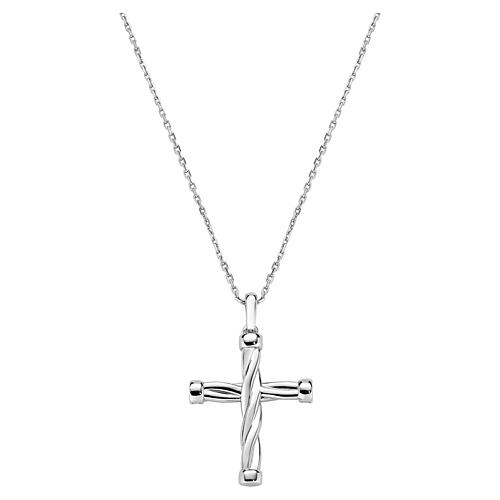 Collier croix tressée Amen laiton rhodié zircons blancs 3