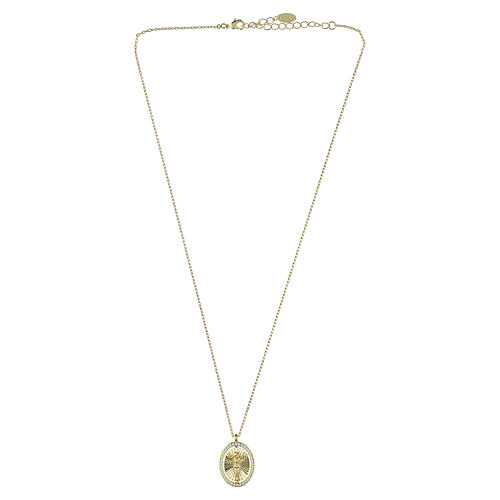 Collana medaglia crocifissione Amen ottone dorato zirconi bianchi 5