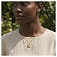 Collana medaglia crocifissione Amen ottone dorato zirconi bianchi s2