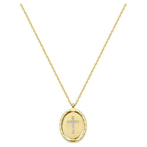 Colar medalha crucificação Amen, latão dourado, zircões brancos 3