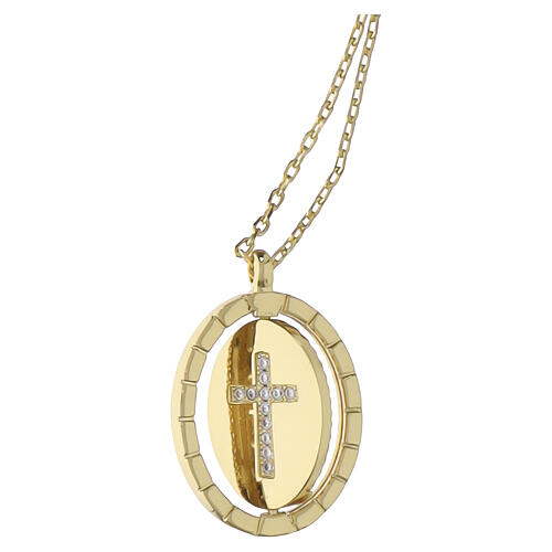 Amen cross necklace with Miraculous Medal, gold brass and white zircons 4